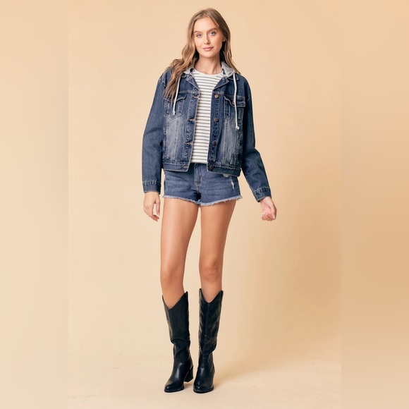 Doe & Rae Women’s Washed Denim Jacket With Hood Size Small Jean Jacket - Picture 4 of 14